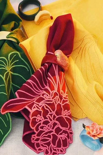 Farm Rio X Anthropologie Stoneware Boxed Napkin Rings, Set Of 4 In Red