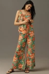 Farm Rio X Anthropologie Tie-front Floral Pants In Green