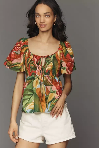 Farm Rio X Anthropologie Tie-front Printed Blouse In Multi