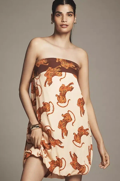 Farm Rio X Anthropologie Tiger Bubble Mini Dress In Neutral