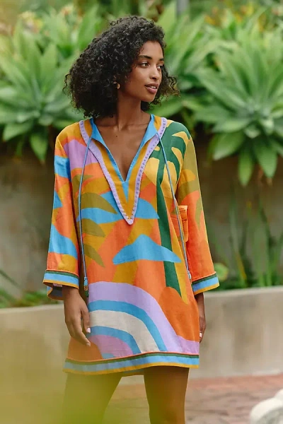Farm Rio X Anthropologie V-neck Tunic Mini Dress In Multi