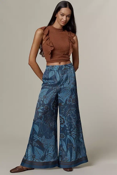 Farm Rio X Anthropologie Wide-leg Printed Pants In Blue