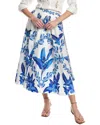 Farm Rio Organic Cotton Midi Skirt In Blue