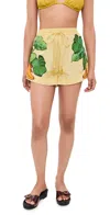 Farm Rio All-over Print Linen-blend Shorts With Elastic Drawstring Waist In Yellow