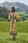 Farm Rio Yellow Flowering Garden Tree Organic Cotton Maxi Dress In Multi