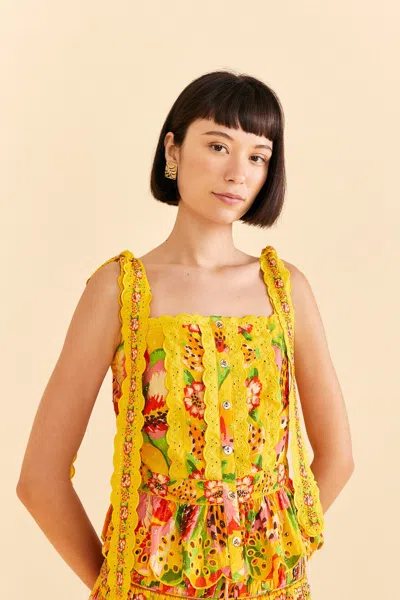 Farm Rio Yellow Fruits Paradise Blouse In Fruits Paradise Yellow