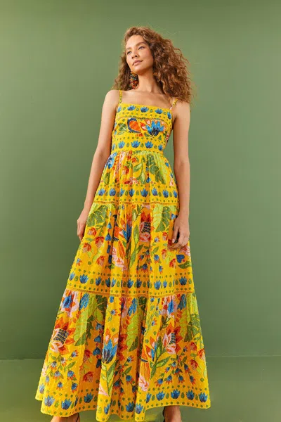 Farm Rio Yellow Summer Garden Sleeveless Maxi Dress