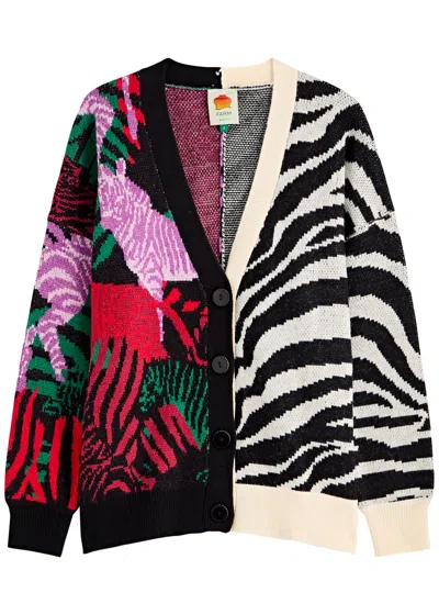Farm Rio Zebra-intarsia Knitted Cardigan In Black And White