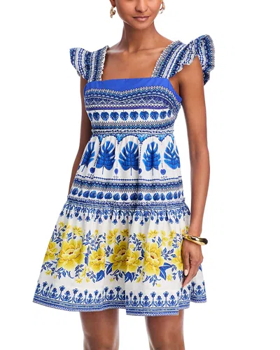 Farm Rio Zuli Mixed Print Cotton Mini Sundress In Blue