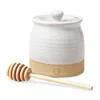 Farmhouse Pottery Beehive Honey Pot & Wooden Dipper In Open White