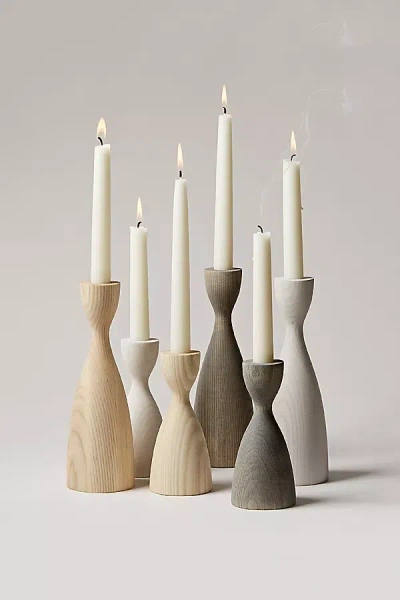 Farmhouse Pottery Candlestick In Grey