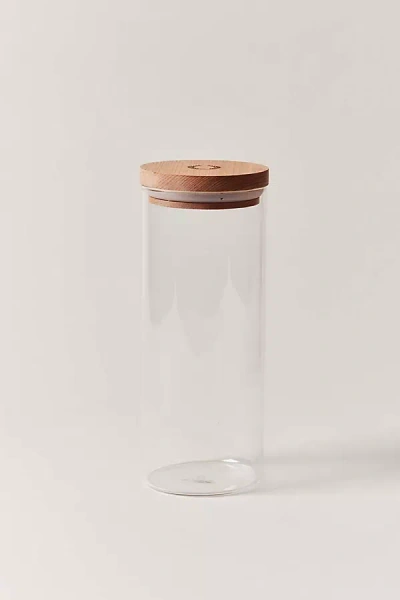 Farmhouse Pottery Canister With Wooden Lid In Transparent