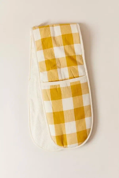 Farmhouse Pottery Double Oven Mitt - Farmer's Gingham In Yellow