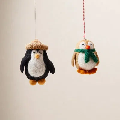 Farmhouse Pottery Felted Festive Penguin Ornament - Penelope Penguin In White;green;orange