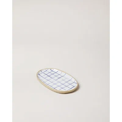 Farmhouse Pottery Painted Oval Platter - Check In Blue;white;beige