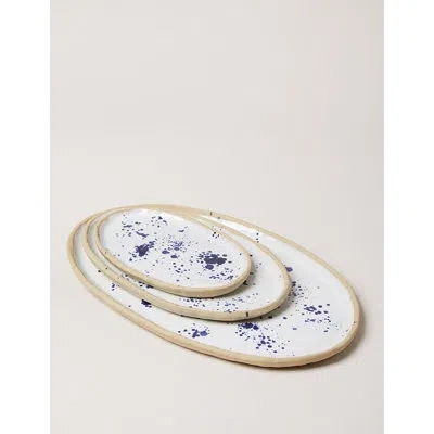 Farmhouse Pottery Painted Oval Platter - Spatter In Blue;white;beige