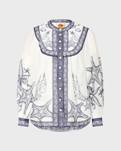 Farmrio Coast Scarf Long Sleeve Blouse In White