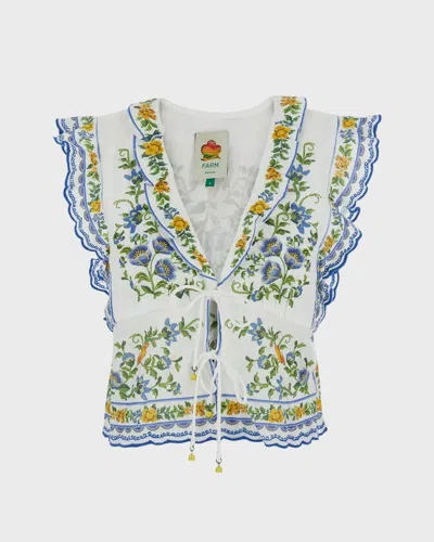 Farmrio Emily Floral Tapestry Blouse In White