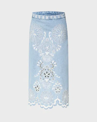 Farmrio Richelieux Midi Skirt In Blue