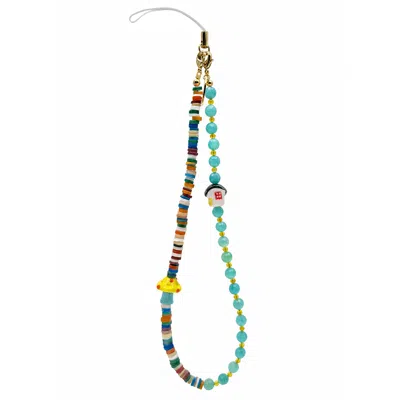 Farra Amazonite Colorful Shell With Mushroom & Ceramic House Phone Strap In Yellow