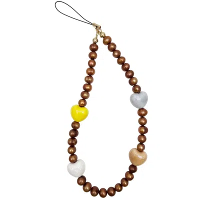 Farra Brown Freshwater Pearls With Hearts Phone Strap