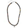 Farra Brown Iron Tiger-eye Stone With Silver Feather Pendant Men's Necklace