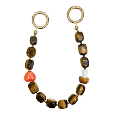 Farra Brown Nugget Tiger Eye Stone With Mushroom And Heart Short Phone Strap