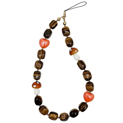Farra Brown Nugget Tiger Eye With Mushroom And Heart Phone Strap