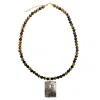 Farra Brown Tiger Eye With Shell Pendant Men's Necklace