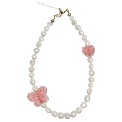 Farra Freshwater Pearls With Candy Style Pink Butterfly Phone Strap