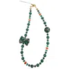 Farra Green Malachite With Rhinestone Butterfly Knot Phone Strap