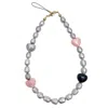 Farra Grey Freshwater Pearls With Pink Ceramic Hearts Phone Strap
