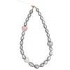 Farra Grey Gray Freshwater Pearls With Pink Hearts Phone Strap