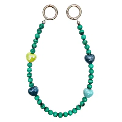 Farra Malachite With Yellow And Green Ceramic Hearts Phone Charm