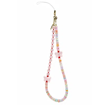 Farra Pink Butterfly Rose Quartz And Colorful Shell Phone Strap