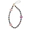 Farra Pink / Purple Purple Freshwater Pearls With Pink Hearts Phone Strap