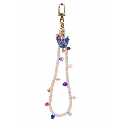 Farra Pink Shell With Handcrafted Chicken Charm And Colorful Gemstone Phone Strap