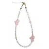 Farra Pink White Quartz With Rose Quartz Hearts Attract Romance Phone Strap