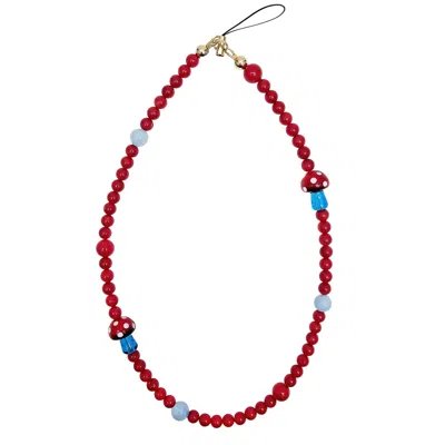Farra Red Bamboo Coral With Mushroom Phone Strap