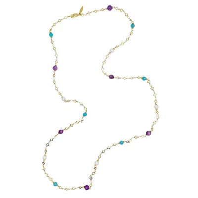 Farra Women's Amethys Amazonite & Pearl Long Station Necklace
