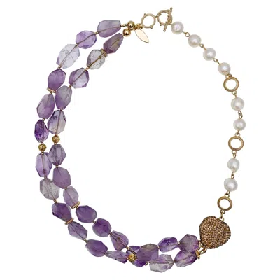 Farra Women's Amethyst Double Strands Necklace In Yellow