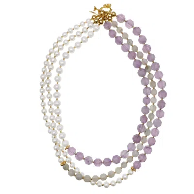 Farra Women's Amethyst With Freshwater Pearls Multi-strands Necklace In Yellow