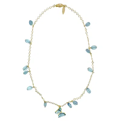 Farra Women's Aquamarine Charms With A Blue Butterfly Pendant Necklace