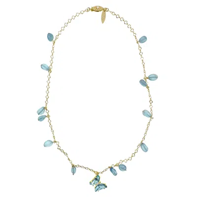 Farra Women's Aquamarine Charms With A Blue Butterfly Pendant Necklace In Gold