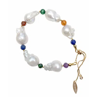 Farra Women's Baroque Pearl With Colorful Gemstone Bracelet In Yellow