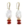 Farra Women's Baroque Pearl With Red Bamboo Coral Earrings In Gold