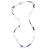 Farra Women's Baroque Pearls With Blue Lapis And Kyanite Long Necklace In Blue