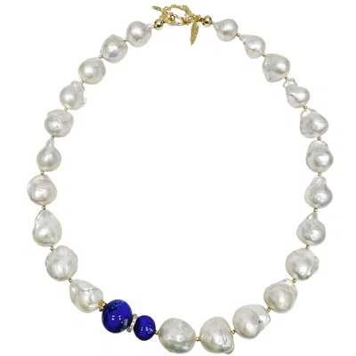Farra Women's Baroque Pearls With Blue Lapis Chunky Necklace In White