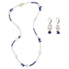 Farra Women's Baroque Pearls Wth Blue Lapis And Kyanite Long Necklace And Earrings Set In Metallic