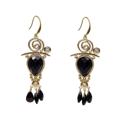 Farra Women's Black Agate Chandelier Earrings